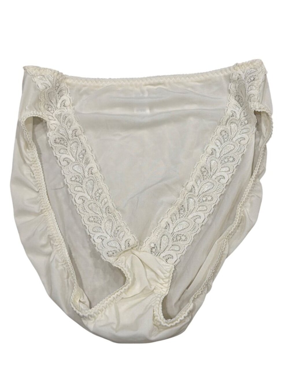 Vintage Wacoal 89371 Bodysuede High-Cut Brief Panties Black & Ivory Lace XL